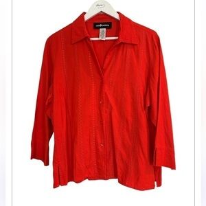 Ssg Harbor Gorgeous Summer Red Linen Blend Collared Embroidered Button Top L
